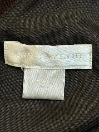 ANN TAYLOR - Women's Brown Dress with Cream Trim - Size 8 100% Silk Shell (USED)