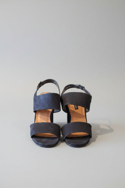 Paul Green Ladies Soft Nubuck Black Heeled Sandals Size UK 5.5 - Very Good Condition