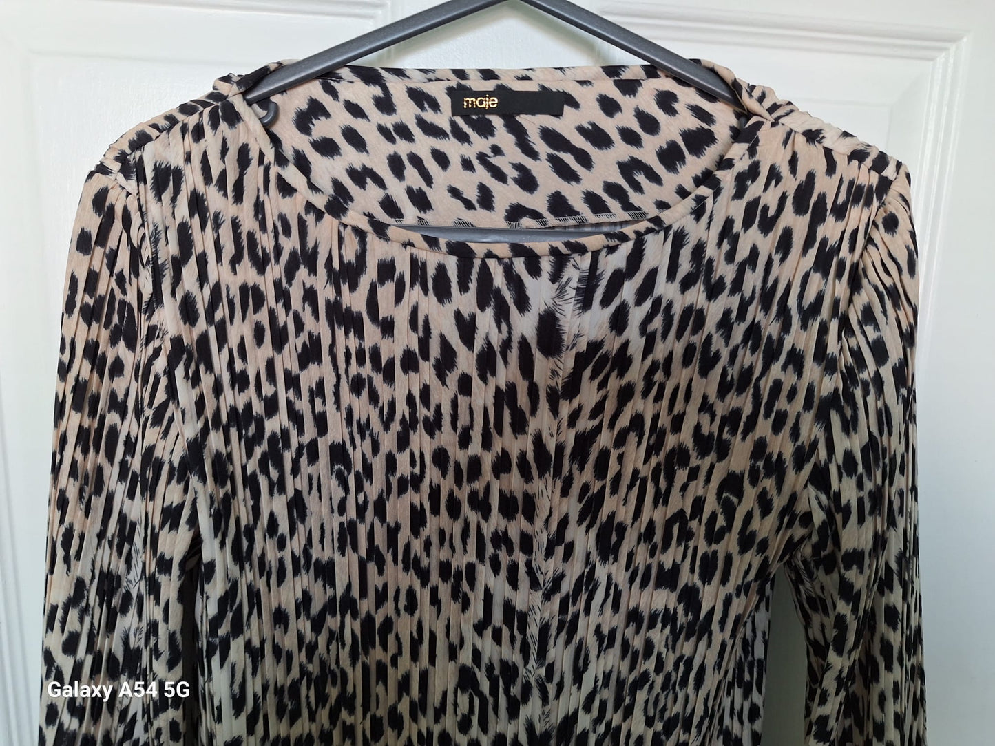 Maje Ladies Leopard Print Pleated Long Sleeved Mini Dress Size 12 excellent Used Condition
