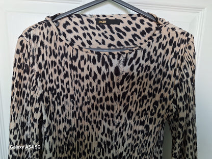Maje Ladies Leopard Print Pleated Long Sleeved Mini Dress Size 12 excellent Used Condition