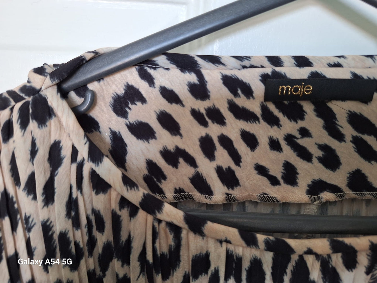 Maje Ladies Leopard Print Pleated Long Sleeved Mini Dress Size 12 excellent Used Condition