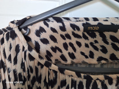 Maje Ladies Leopard Print Pleated Long Sleeved Mini Dress Size 12 excellent Used Condition