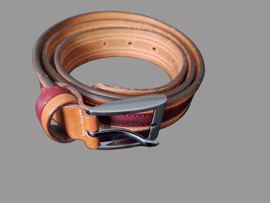 Men's GP & Max Leather Belt Tan and Brown 120cm in Length Very Good Used Condition