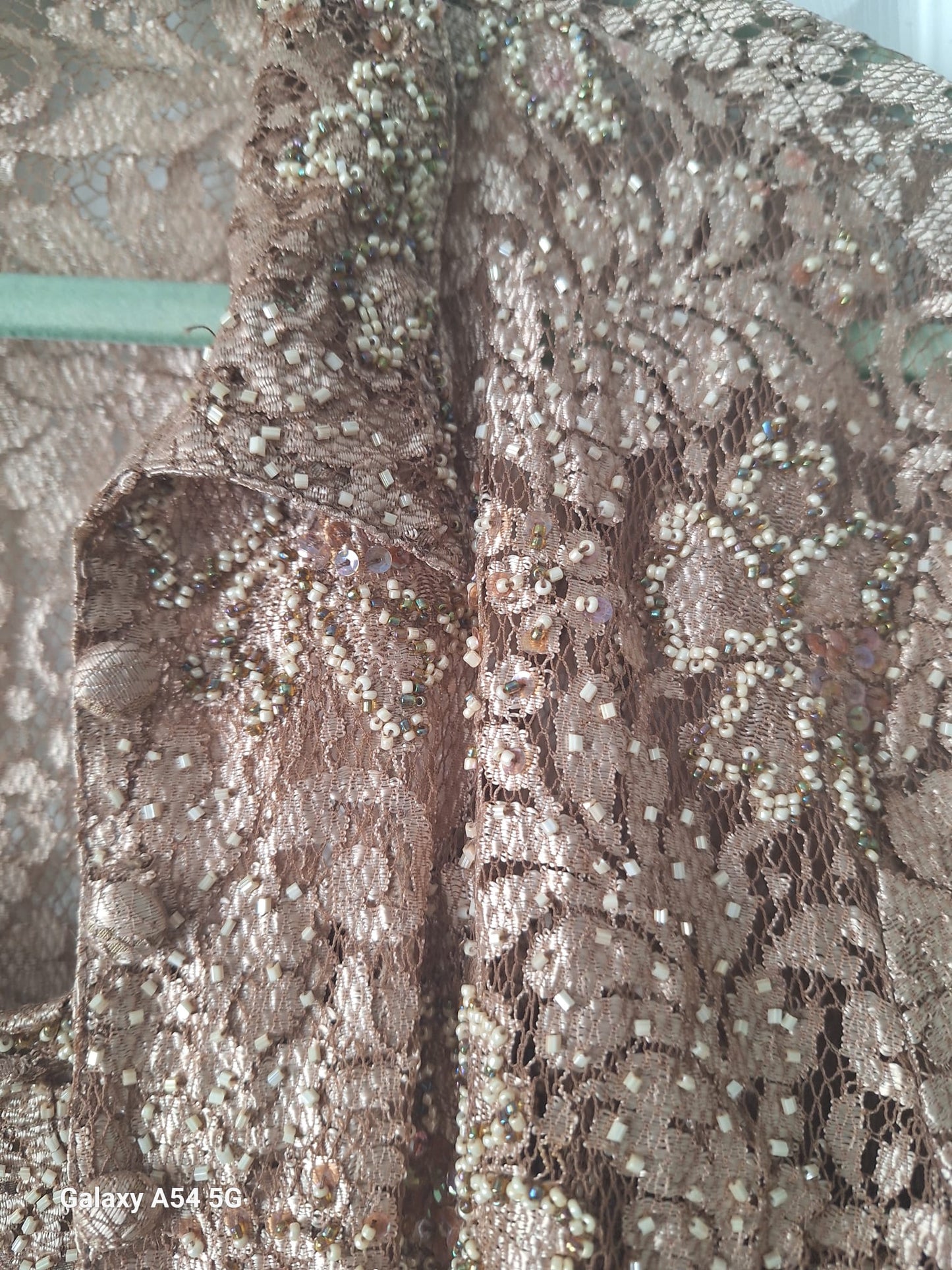 Monsoon Ladies Gold Sequin Spaghetti Strapped Dress and Jacket Size 12 In Excellent Used Condition