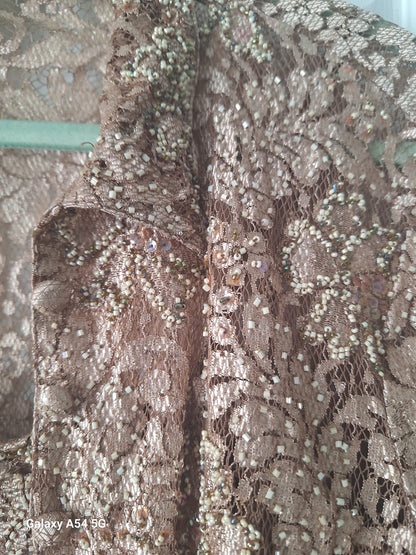Monsoon Ladies Gold Sequin Spaghetti Strapped Dress and Jacket Size 12 In Excellent Used Condition