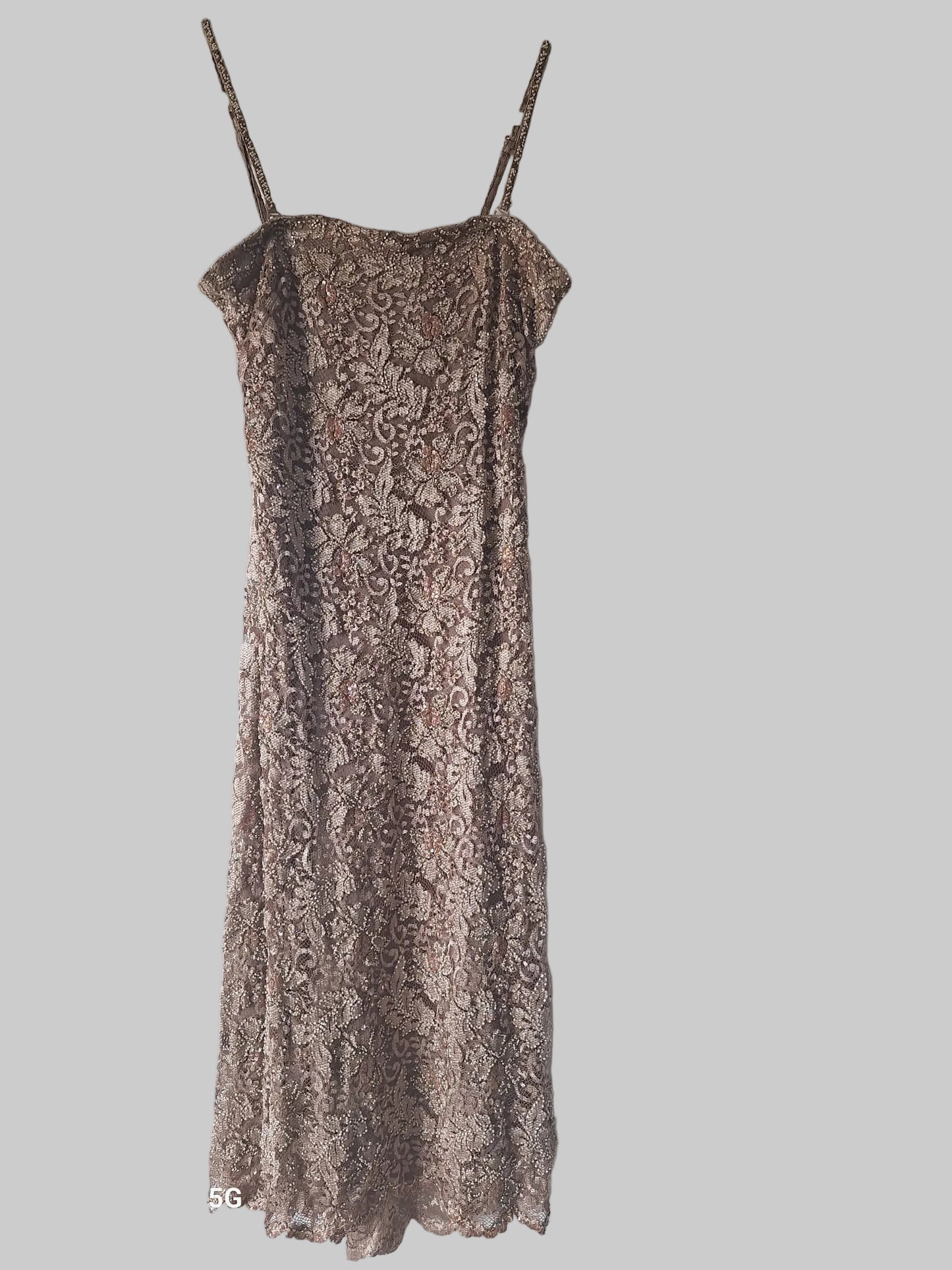 Monsoon Ladies Gold Sequin Spaghetti Strapped Dress and Jacket Size 12 In Excellent Used Condition
