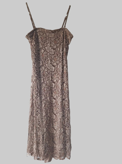 Monsoon Ladies Gold Sequin Spaghetti Strapped Dress and Jacket Size 12 In Excellent Used Condition