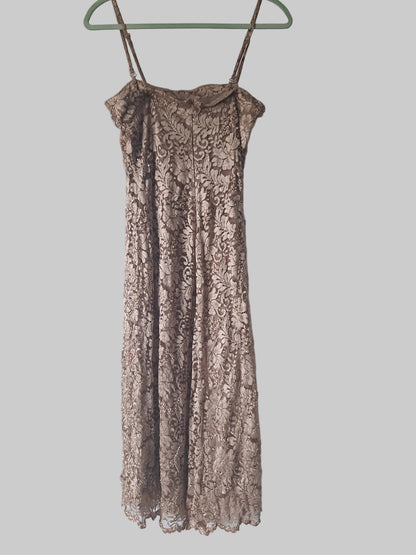 Monsoon Ladies Gold Sequin Spaghetti Strapped Dress and Jacket Size 12 In Excellent Used Condition
