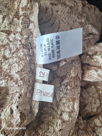 Monsoon Ladies Gold Sequin Spaghetti Strapped Dress and Jacket Size 12 In Excellent Used Condition