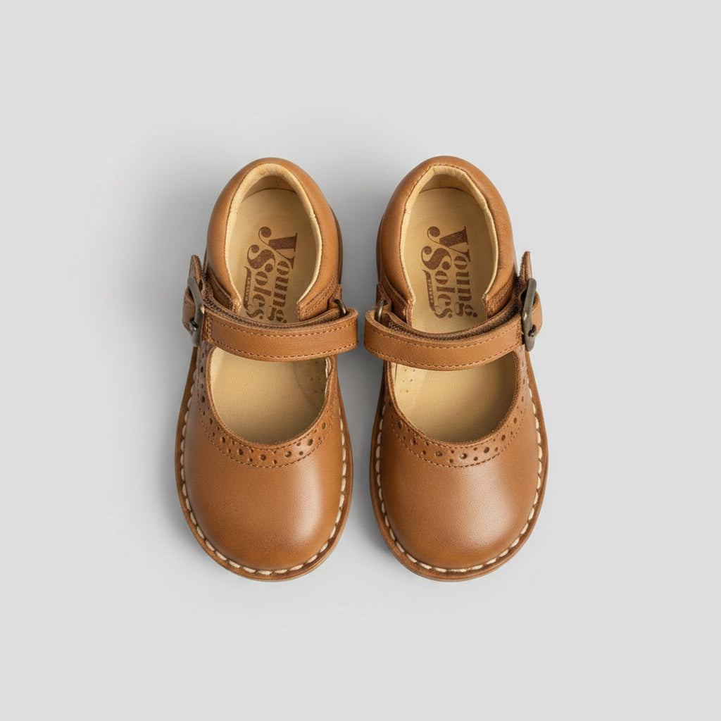 Young Soles Mary Jane Kids Shoes In Tan Leather - Size 25