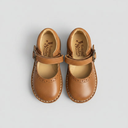 Young Soles Mary Jane Kids Shoes In Tan Leather - Size 25