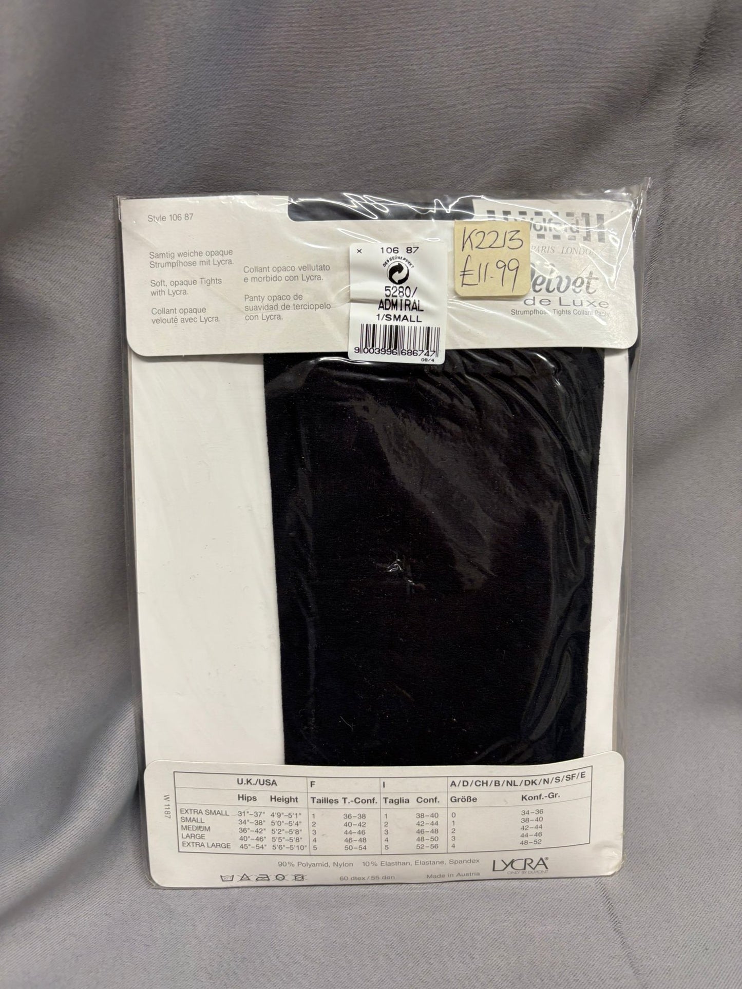 Wolford Velvet De Luxe Black Tights Size Small
