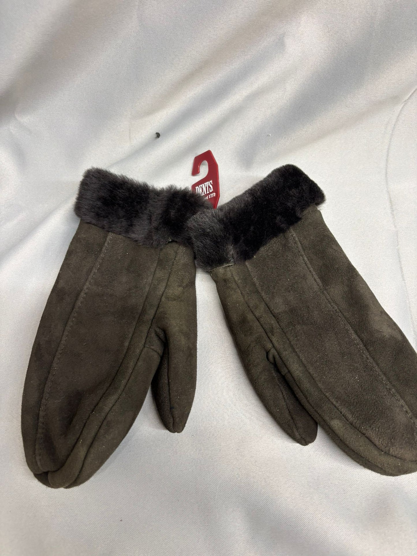 Dents Dark Brown Fur Lined Mittens Size L