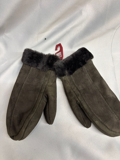 Dents Dark Brown Fur Lined Mittens Size L