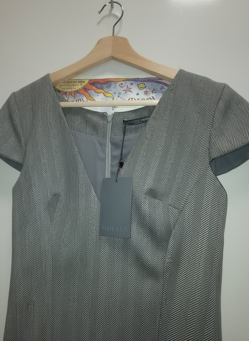 BNWT Alexander McQueen Grey Tweed Pencil Dress UK 10 12 EU 38 40 New - Flawed