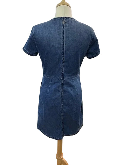Armani Jeans Navy Dress UK 12 14 US 44 Short Sleeve Popper Fastening - Excellent Condition