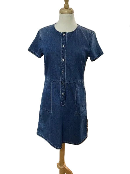 Armani Jeans Navy Dress UK 12 14 US 44 Short Sleeve Popper Fastening - Excellent Condition