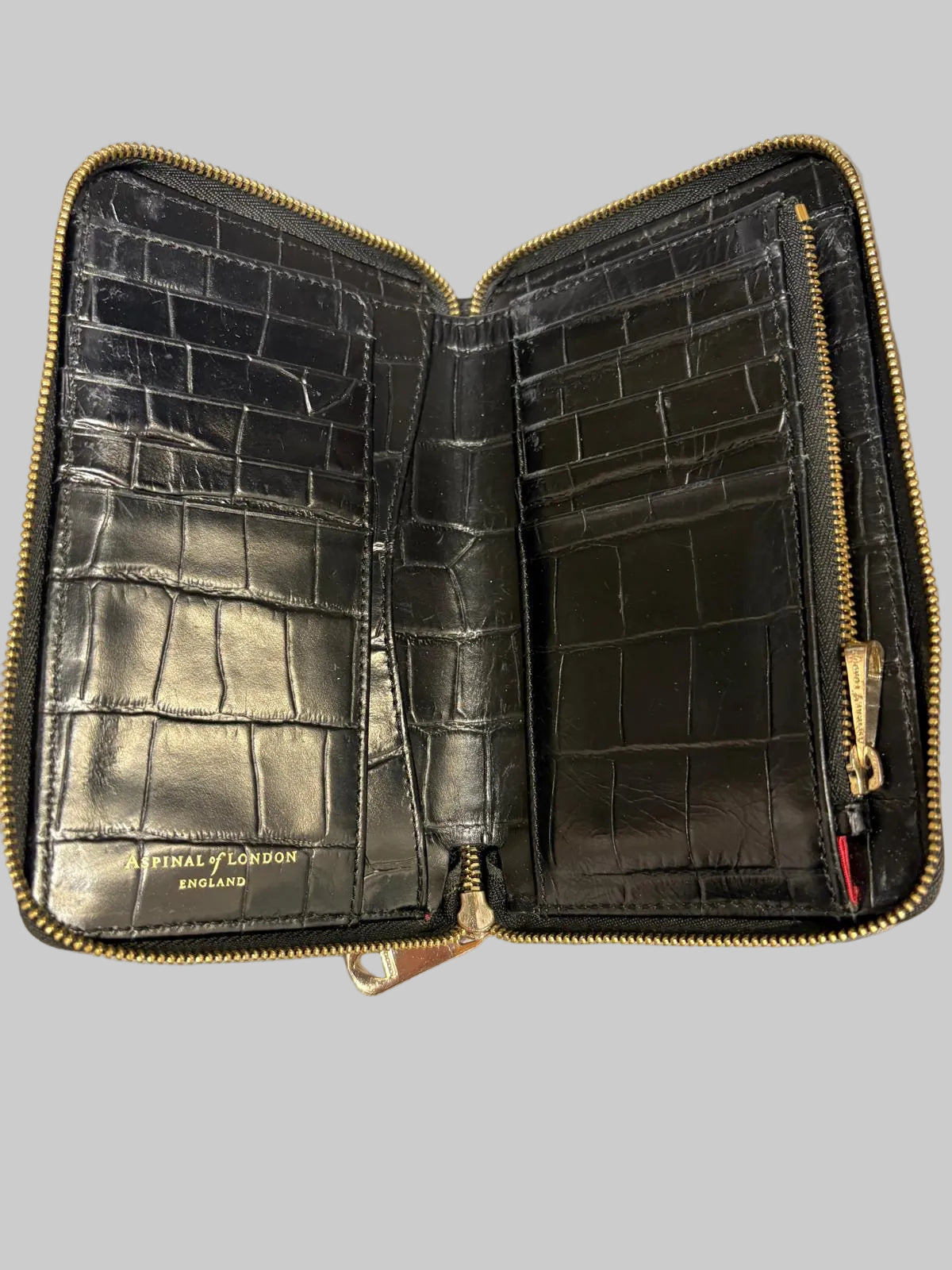 Aspinal of London Black Croc Zip Around Wallet Purse Card Holder - GOOD USED CONDITION