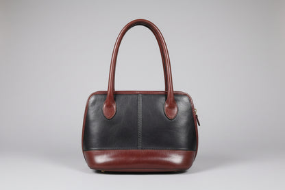 Ceancural Brown & Black Leather Top-Handle Handbag Bag