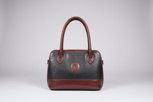 Ceancural Brown & Black Leather Top-Handle Handbag Bag