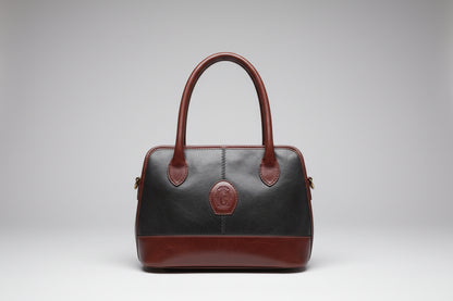 Ceancural Brown & Black Leather Top-Handle Handbag Bag