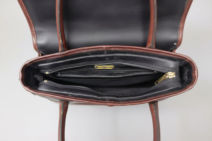 Ceancural Brown & Black Leather Top-Handle Handbag Bag