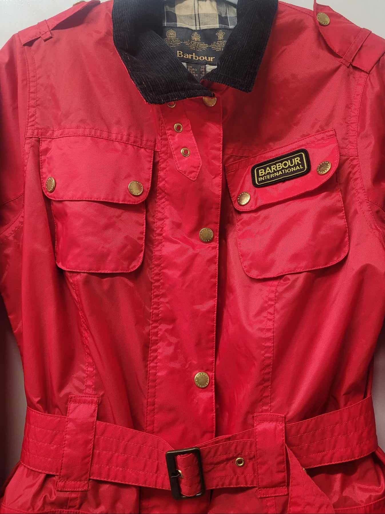 Barbour Red International Rainbow Jacket UK 10 EU 38 Belted