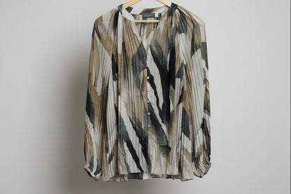 Mint Velvet Pleated Print Blouse UK 14 EU 42 - Beige & Green - Great Used Condition
