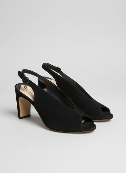 Moda in Pelle Black Suede Heeled Peep Toe Sling-Back Shoes UK 7 EU 40
