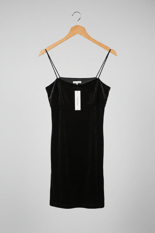 Black velvet Topshop spaghetti strap midi dress size 12 Brand new with tags