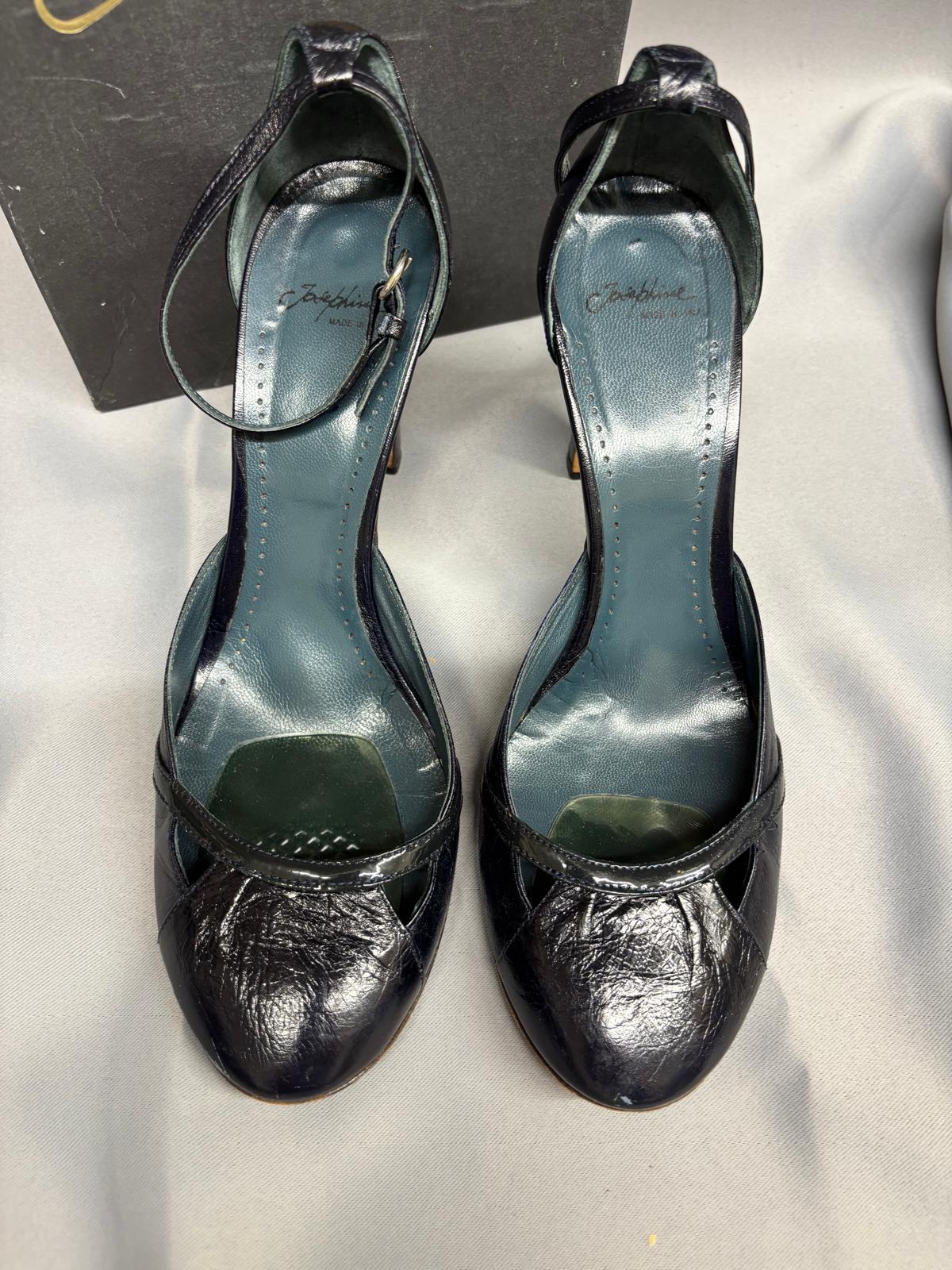 Josephine Blue Heels UK 7 EU 40 Round-Toe Strappy Block Heel - In Box