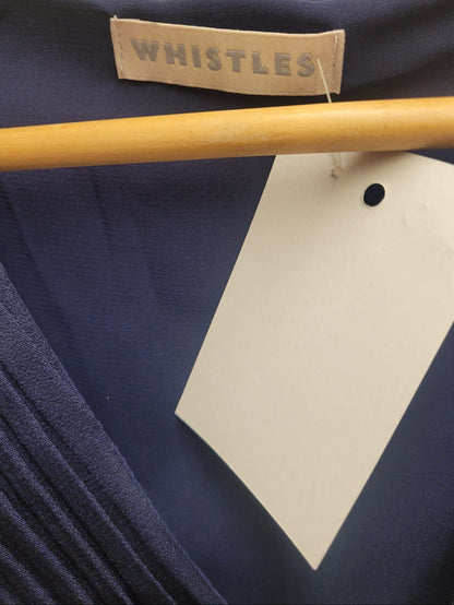 Whistles Navy-Blue Satin Pleated Dress UK 10 EU 38 Party Formal