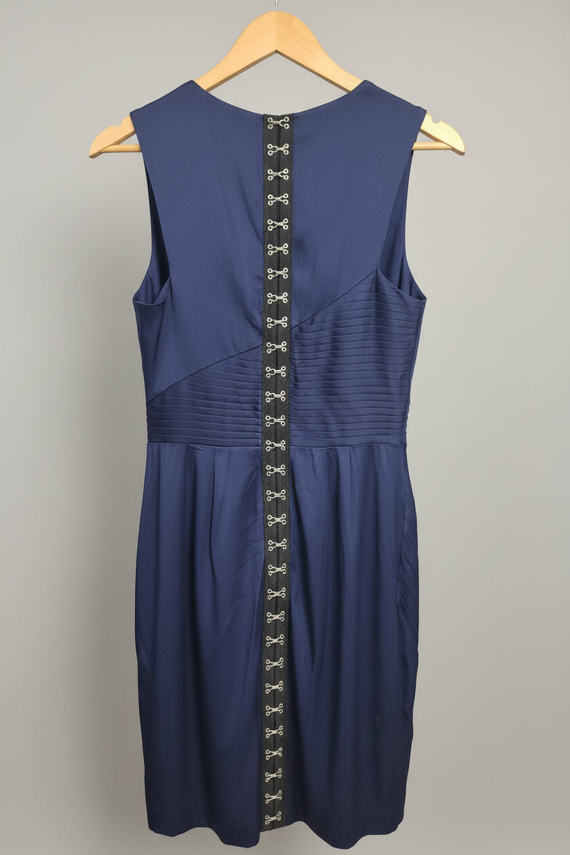 Whistles Navy-Blue Satin Pleated Dress UK 10 EU 38 Party Formal