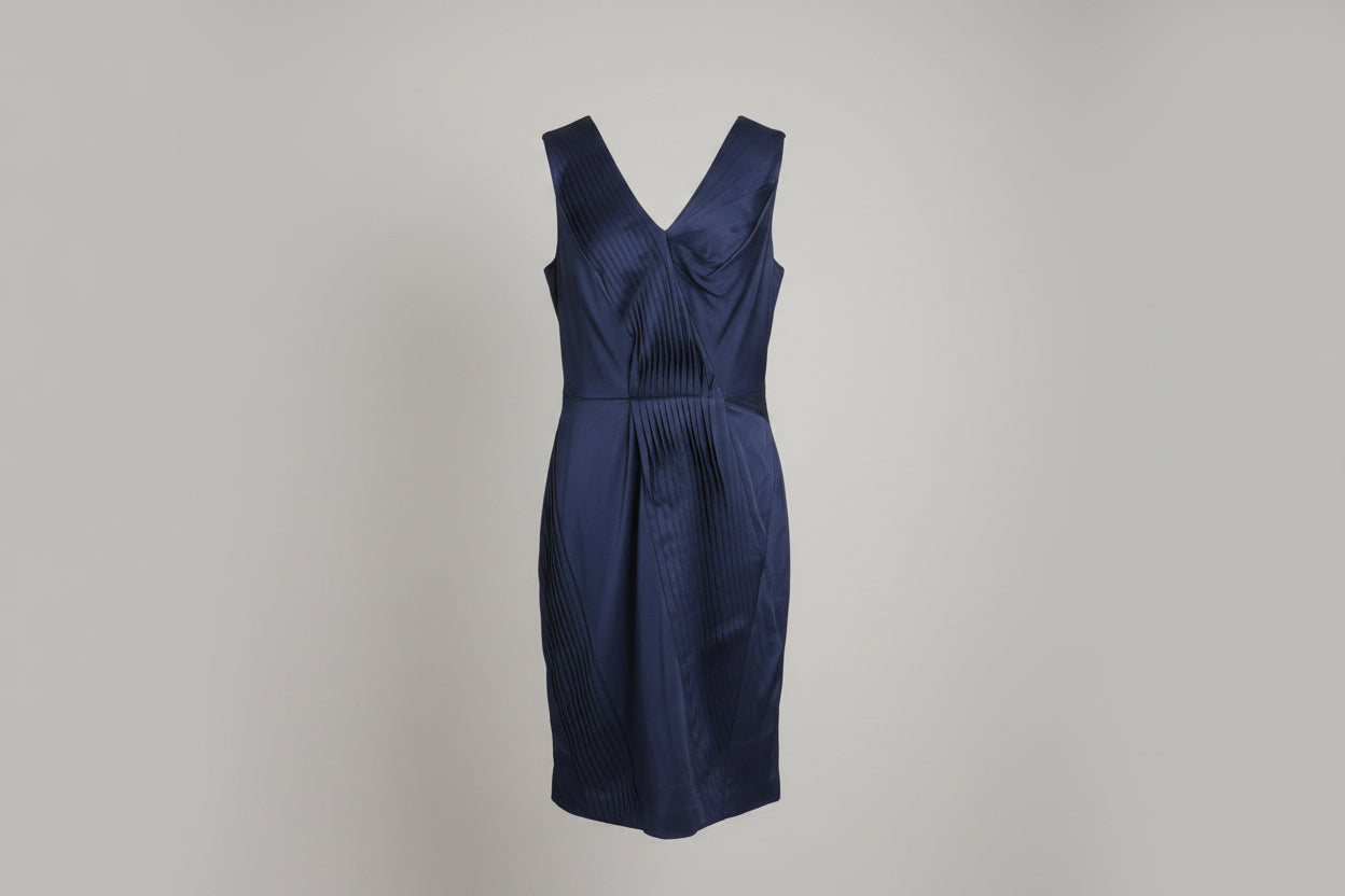 Whistles Navy-Blue Satin Pleated Dress UK 10 EU 38 Party Formal