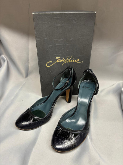 Josephine Blue Heels UK 7 EU 40 Round-Toe Strappy Block Heel - In Box