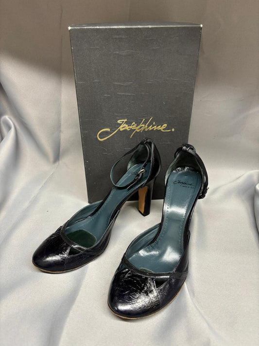 Josephine Blue Heels UK 7 EU 40 Round-Toe Strappy Block Heel - In Box