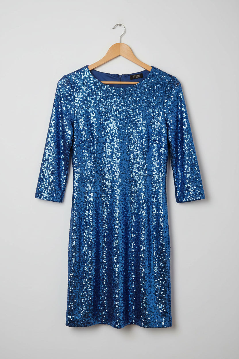 Girls on Film Blue sequin 3/4 sleeve Bodycon Dress size 12
