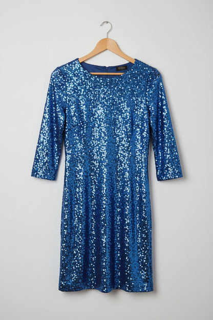 Girls on Film Blue sequin 3/4 sleeve Bodycon Dress size 12