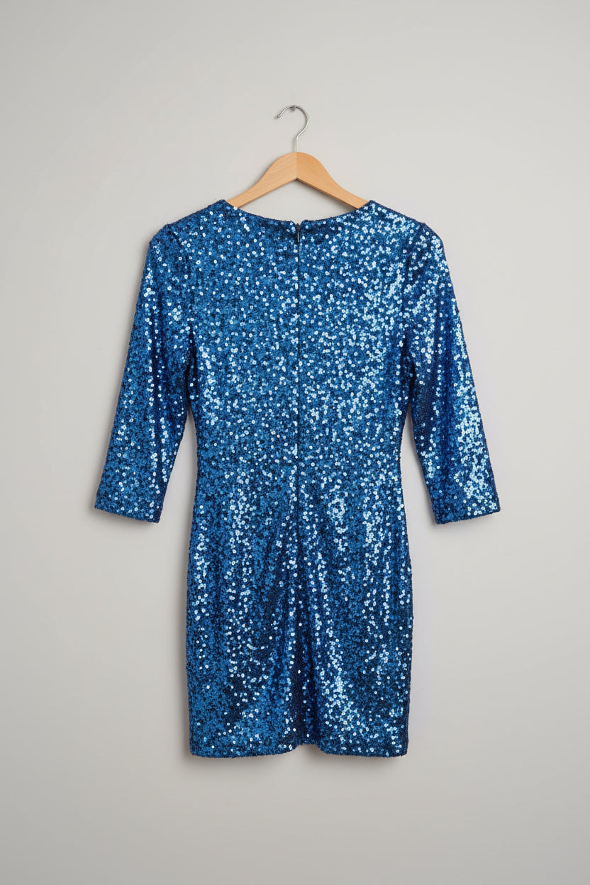 Girls on Film Blue sequin 3/4 sleeve Bodycon Dress size 12