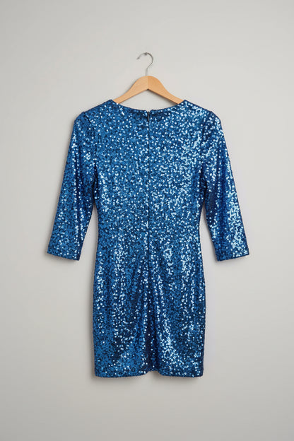 Girls on Film Blue sequin 3/4 sleeve Bodycon Dress size 12