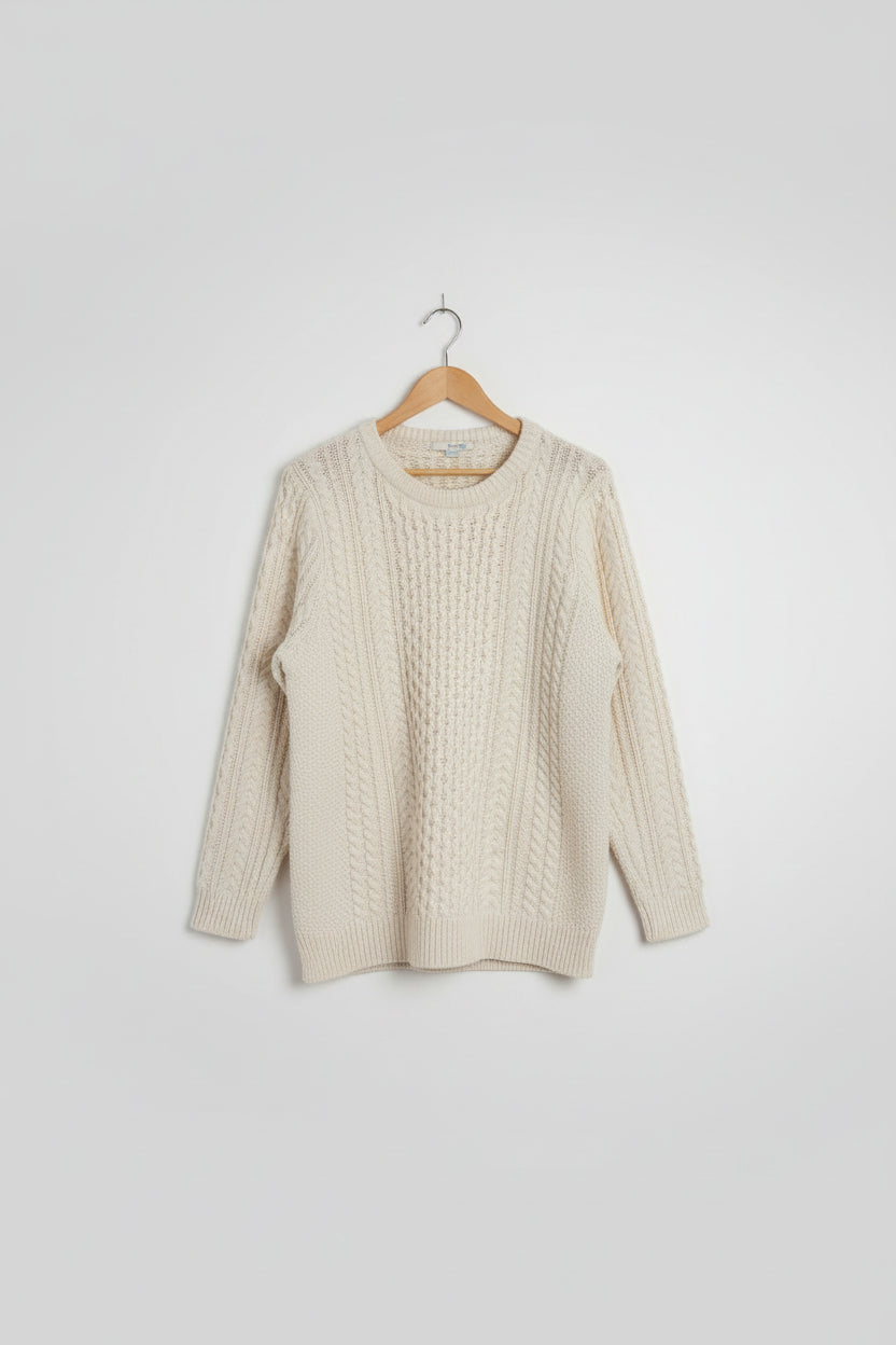 Boden Cream Cable-Knit Wool Jumper UK 12 14 EU 40 42 Chunky Sweater