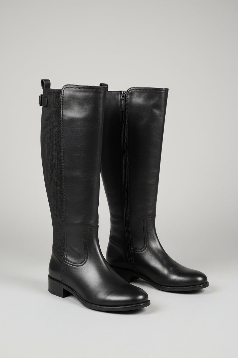 Knee High Boots - Aquatalia - Black Leather - Flat Riding - UK 6 EU 39