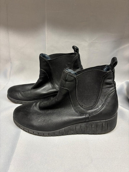 Marco Tozzi Black Leather Wedge Boots UK 7 EU 40 Pull-On Chelsea Boot