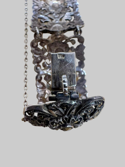 Antique Floral Sterling silver Marcasite Bracelet-MISSING ONE STONE. HENCE PRICE! USED VGC