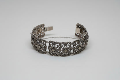 Antique Floral Sterling silver Marcasite Bracelet-MISSING ONE STONE. HENCE PRICE! USED VGC
