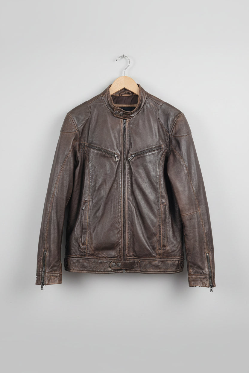 AVIATRIX (L) Brown Leather Jacket Size Large Biker