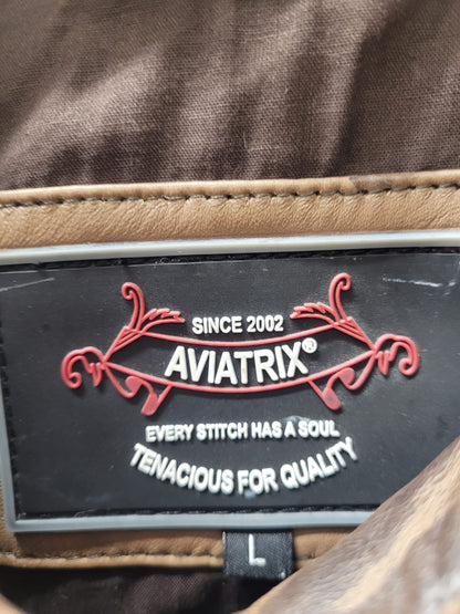 AVIATRIX (L) Brown Leather Jacket Size Large Biker