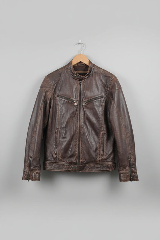 AVIATRIX (L) Brown Leather Jacket Size Large Biker