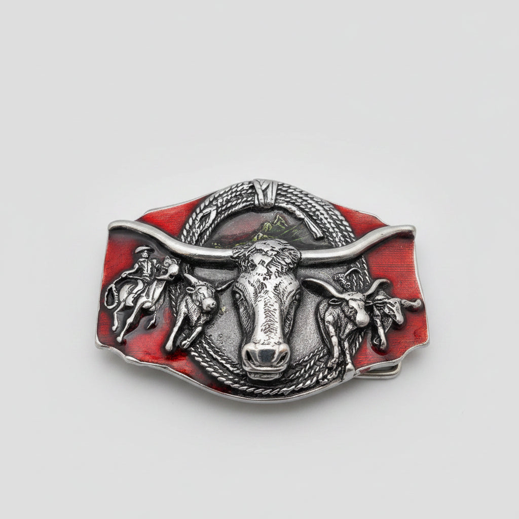 Longhorn Indian Western Red Buckle