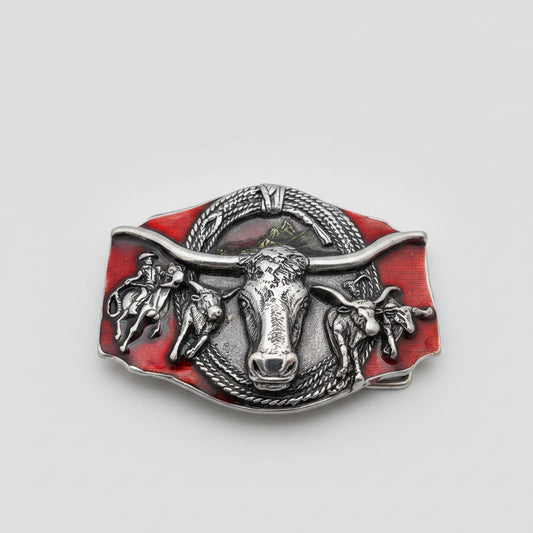 Longhorn Indian Western Red Buckle
